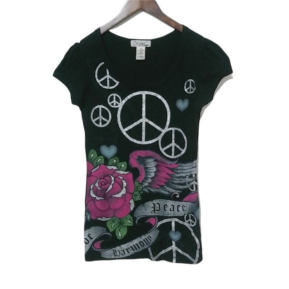 Twisted S Black Pink Peace Love Harmony Top - Picture 1 of 5